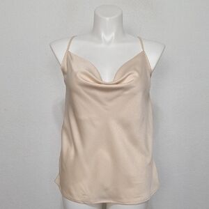 Single Thread Closet Staple Cream Satin Cowl Neck Coquette Silky Camisole Sz. XL